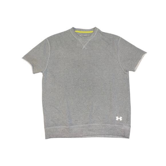 Under Armour Sweatshirt Mens Gray Terry Short Sleeve Crewneck Size Large Workout - Picture 1 of 4